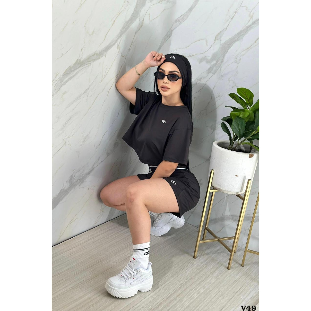 Conjunto saya short con cinta y medias talla única sirve S y M