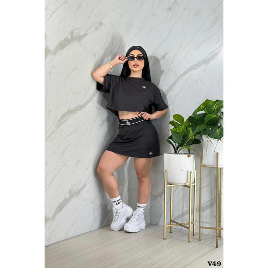 Conjunto saya short con cinta y medias  talla única sirve S y M